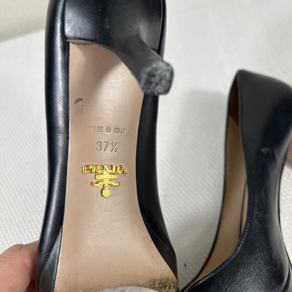 Prada Black Leather Pointed Toe Platform Pumps Size 37.5 US 7 - Picture 9 of 13